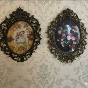 PAIR OF ORNATE ROCOCO METAL FRAMED COLLECTIBLE PICTURES.MADE IN ITALY.
